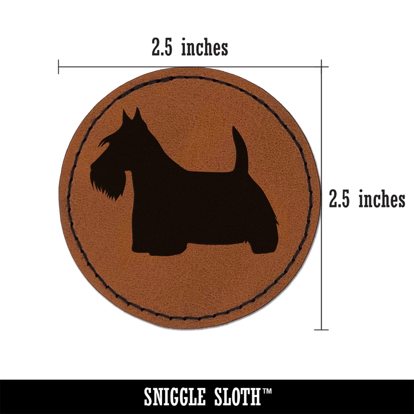 Scottish Terrier Scottie Dog Solid Round Iron-On Engraved Faux Leather Patch Applique - 2.5&#x22;