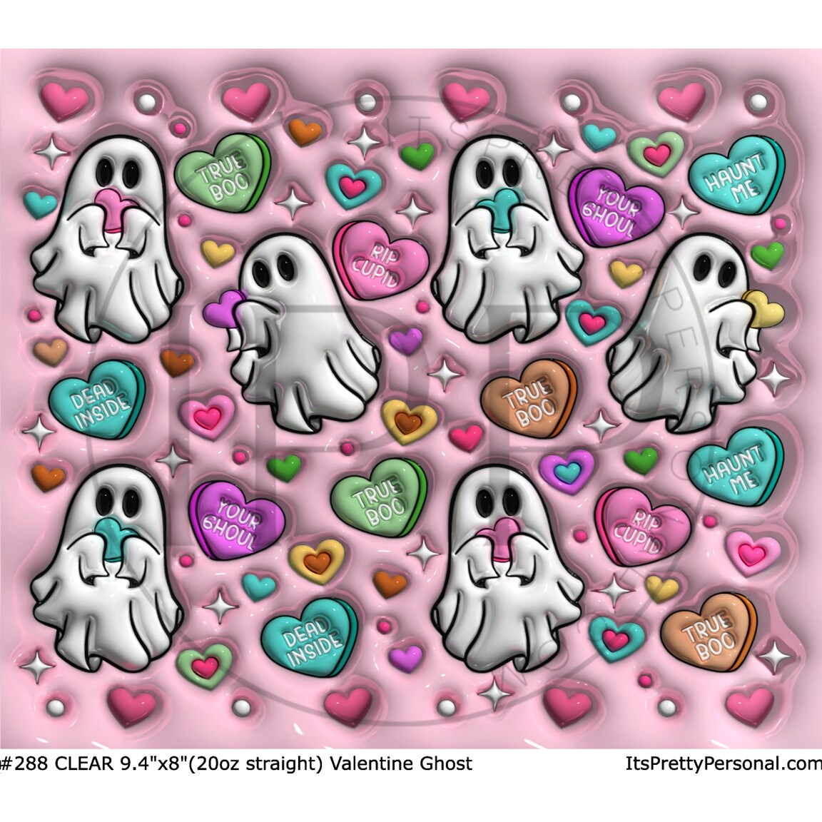 #288 CLEAR- 20oz -Valentine Ghost 9.4&#x22; x 8&#x22; Pattern Vinyl Wrap