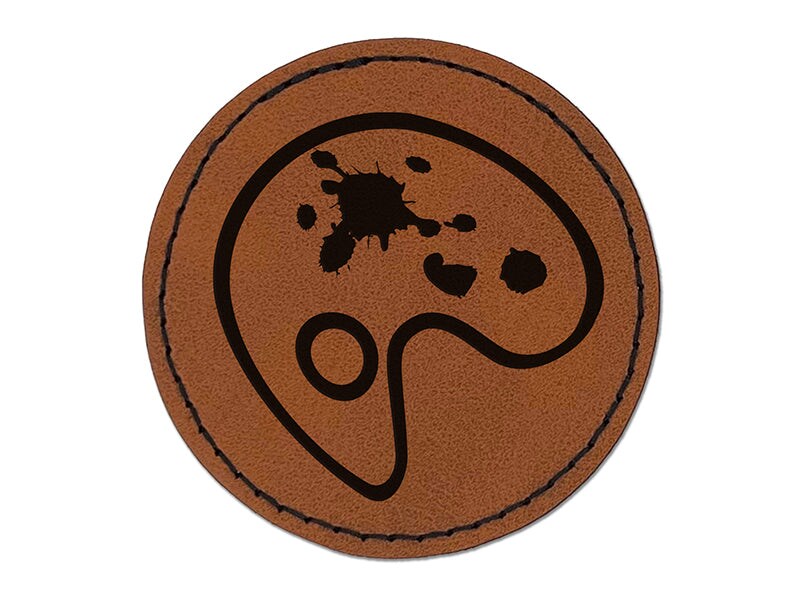 Painter Painting Artist Palette Abstract Round Iron-On Engraved Faux Leather Patch Applique - 2.5&#x22;