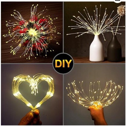 4 Pack Fireworks Lights Starburst Lights 8 Modes 120 LED Battery Operated Chandelier Star Lights with Remote Control, Hanging Ceiling Decor for Bedroom, Yard, Patio, Party and Christmas Decorations