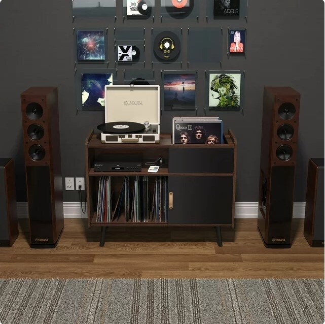 Turntable Stand with Vinyl Record Storage that Holds Up to 350 Albums