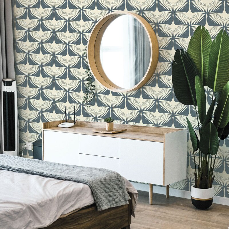 Tempaper Feather Flock by Genevieve Gorder Peel and Stick Wallpaper Blue