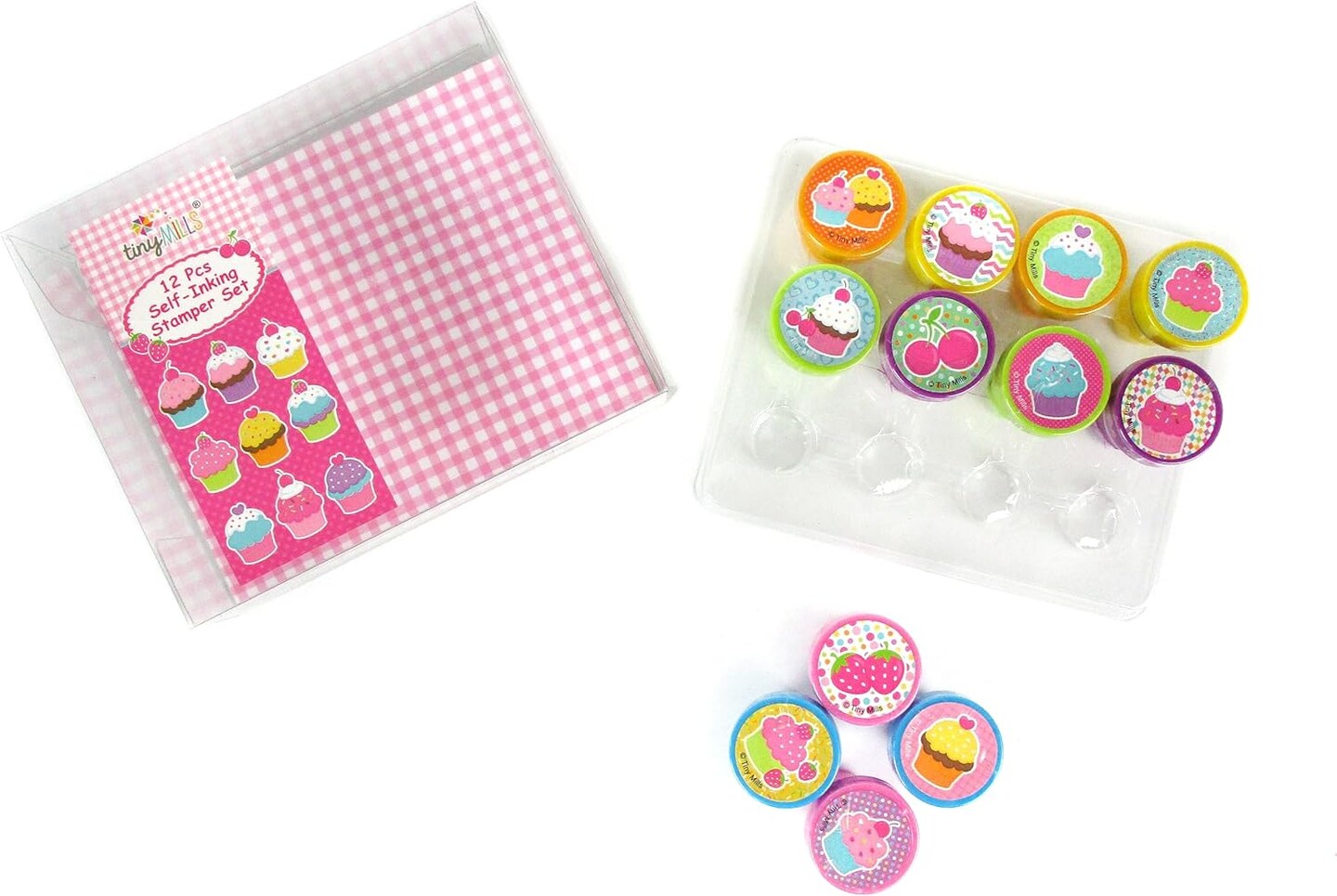 TINYMILLS 12 Pcs Cupcakes Stamp Kit for Kids - Cupcake Self Inking Stamps Gift Party Favors