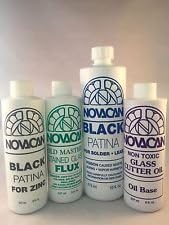 Novacan Chemical Set for Stained Glass Projects: Black Patina for Lead & Zinc & Flux + Cutter Oil