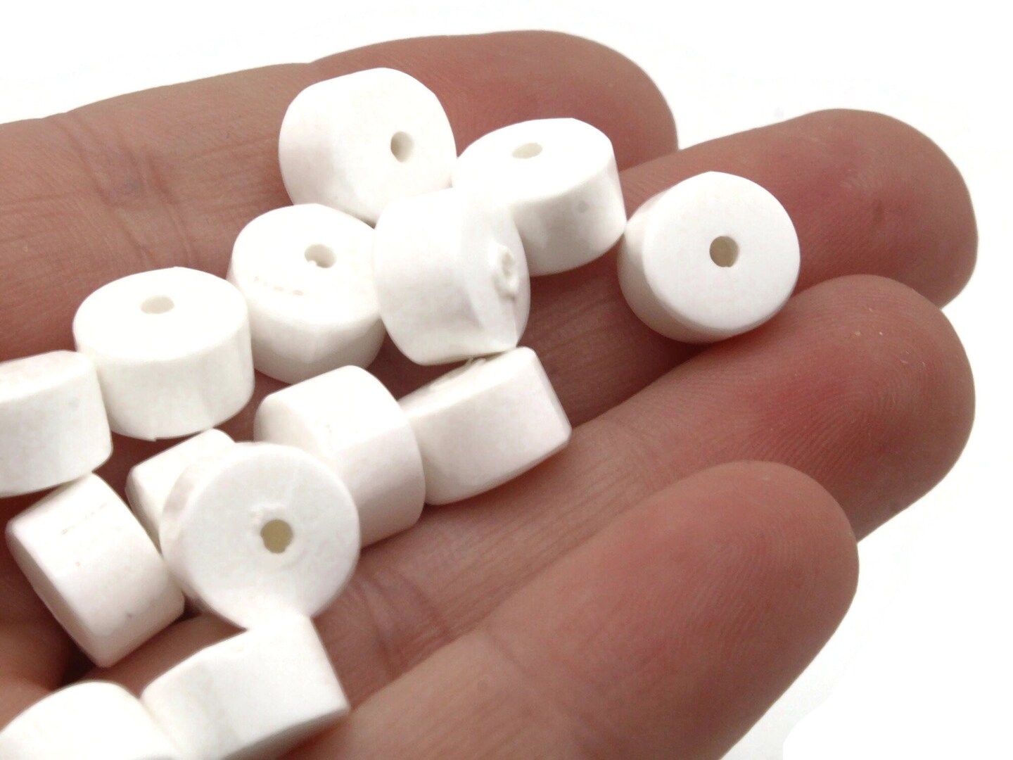 40 10mm White Disc Vintage Plastic Rondelle Vintage Beads