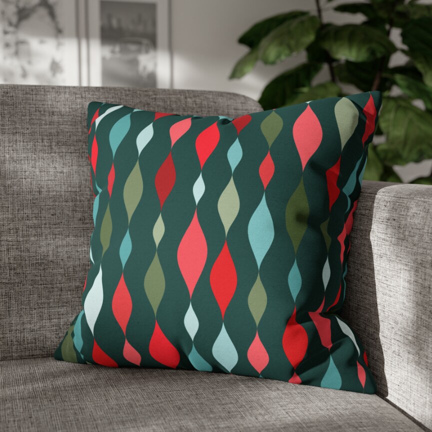 Retro Diamonds Stripe Dark Teal Square Pillow CASE ONLY Mid