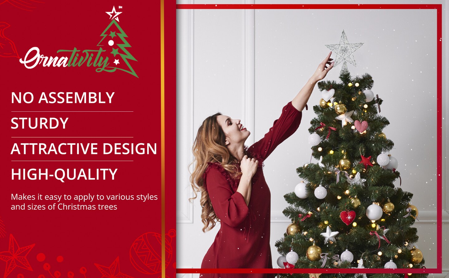 Ornativity Silver Star Tree Topper - Christmas Swirl Design Sparkle Star Treetop Ornament