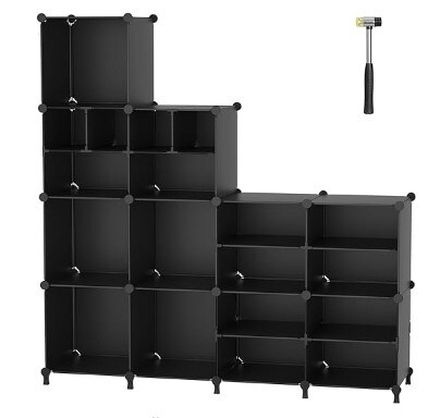Closet Organizer Storage Cubes 12 Cube Shelves, Black, with Large and Small Cubes, DIY Portable Closet Clothes Storage Shelfs for Home, Bedroom