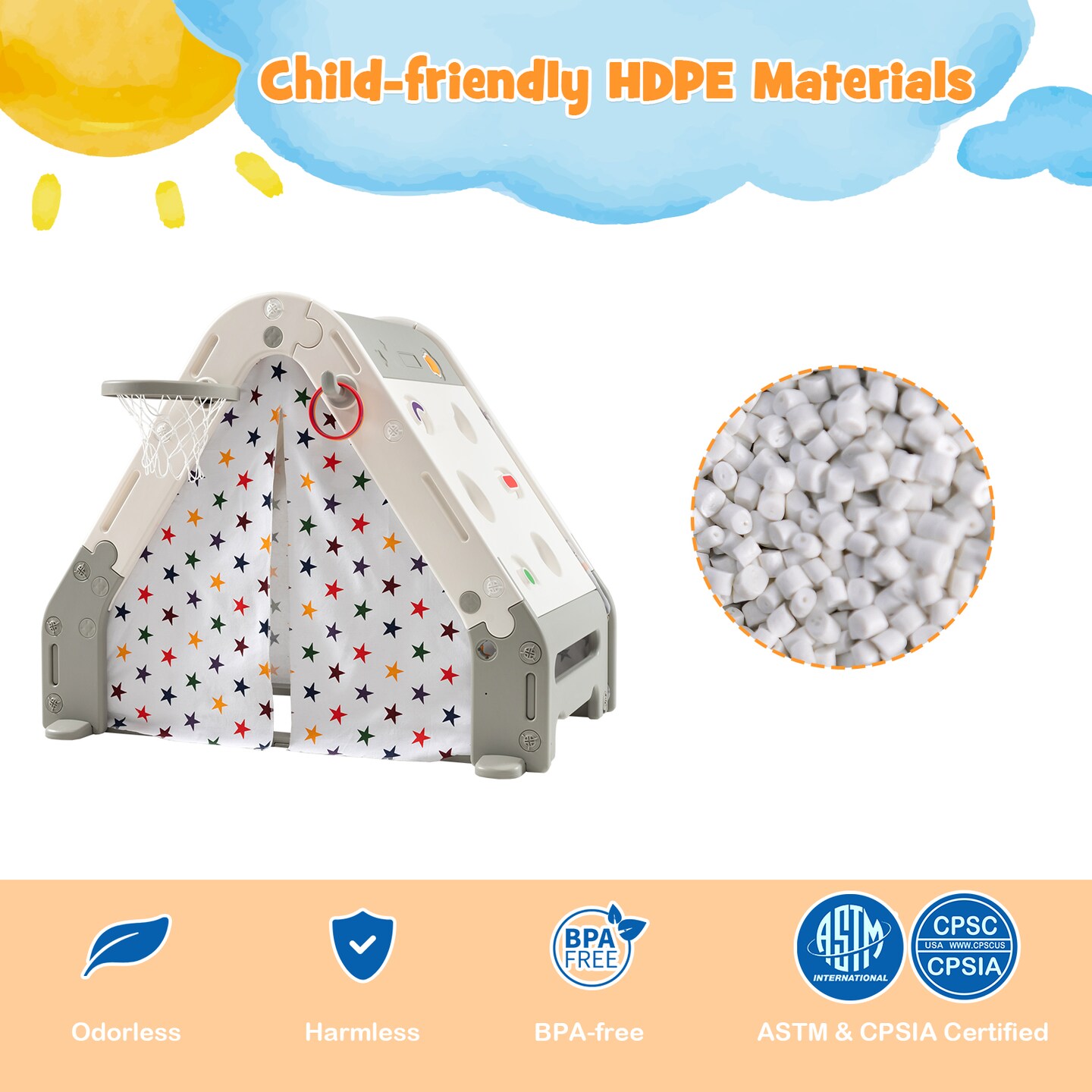 Kid&#x27;s Triangle Climber with Tent Cover and with Climbing Wall-Gray