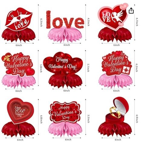 9 Pieces Pink and Red Valentine&#x27;s Day Honeycomb Centerpieces Decoration for a Happy Valentine&#x27;s Day Party