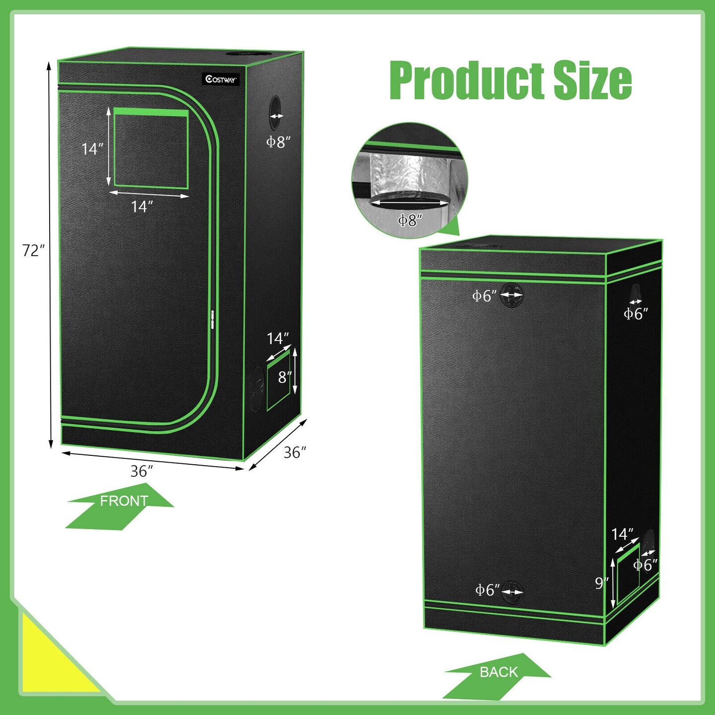 36 x 36 x 72 Inch Plant Growth Tent with Floor Tray