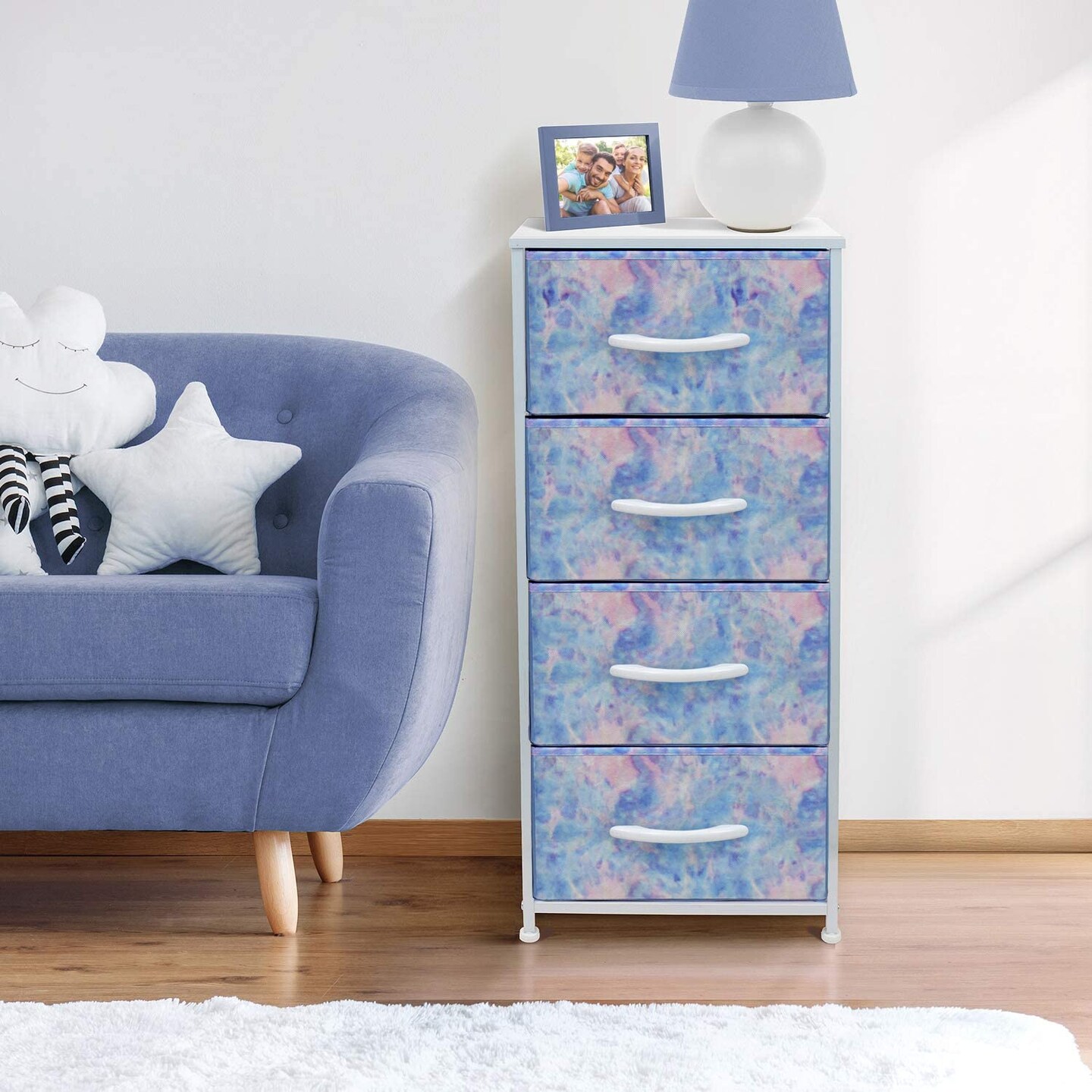 Sorbus Dresser with 4 Drawers - Bedside Furniture &#x26; Night Stand End Table Dresser with Steel Frame, Wood Top, Easy Pull Fabric Bins for Home, Bedroom Accessories, Office &#x26; Dorm