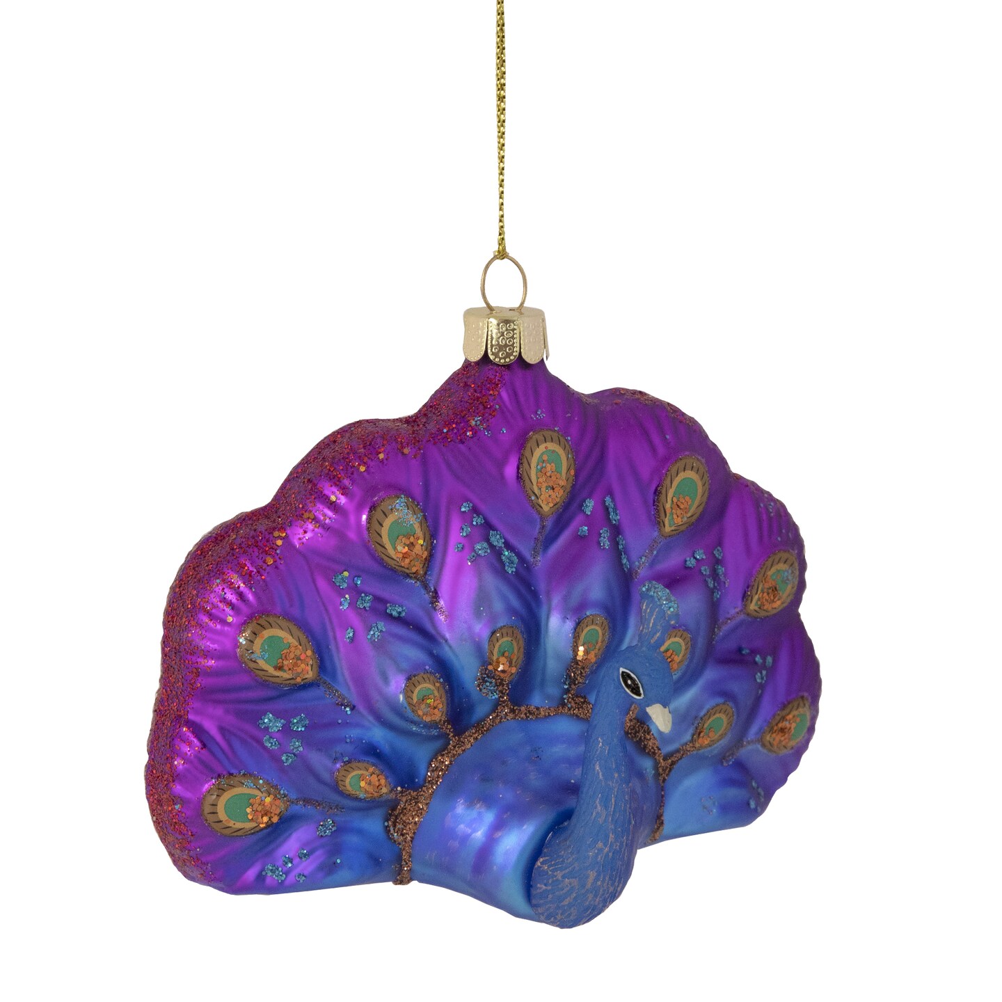 Northlight Sitting Glittered Peacock Glass Christmas Ornament - 4.25&#x22; - Purple