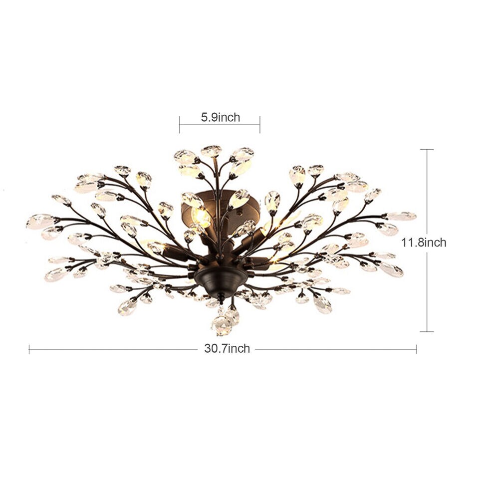 Kitcheniva Crystal Chandelier Light Rustic Branches Ceiling Pendant Lamp Fixture 4/5 Lights