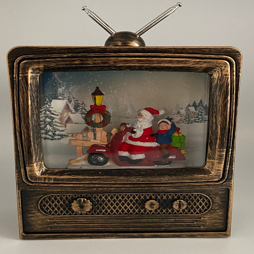 Snow Globe  Santa Inside Mini Retro TV 9.75&#x22;H