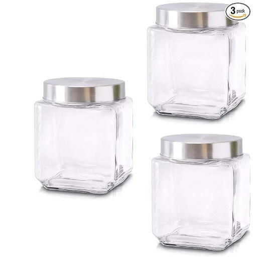 45 oz Amber Glass Storage Jar with Airtight Glass Lids,Vintage Embossed Glass Food Container,Decorative Kitchen Canister Organizer for Candy, Flour, Coffee Beans, and Pet Treats