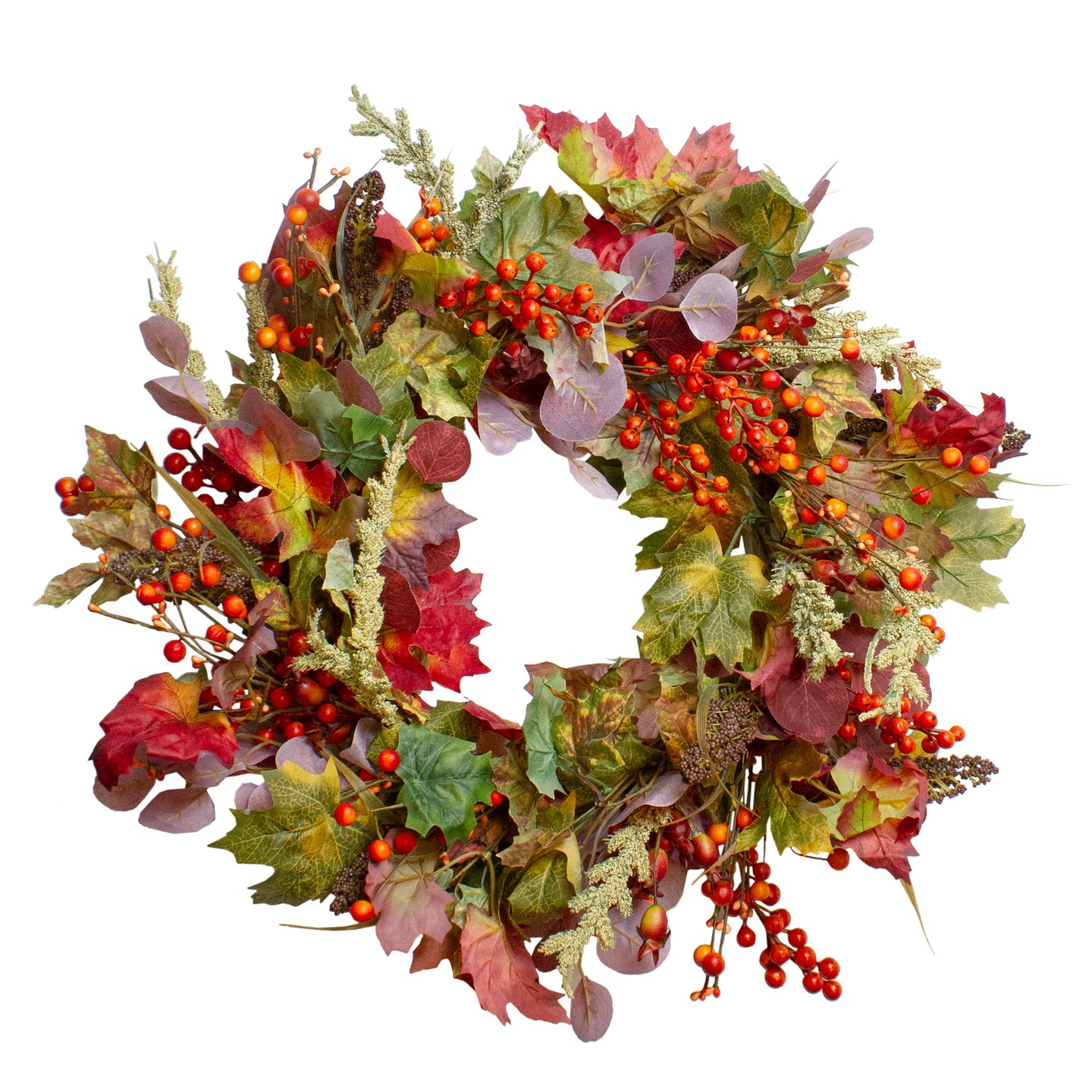 Northlight Leaves and Berries Artificial Fall Harvest Wreath - 20-Inch ...