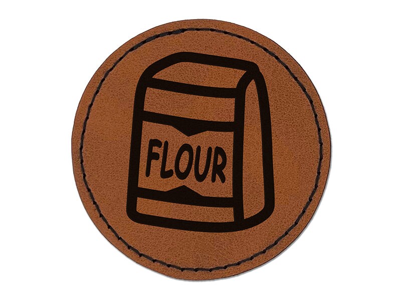 Bag of Flour Baker Baking Round Iron-On Engraved Faux Leather Patch Applique - 2.5&#x22;