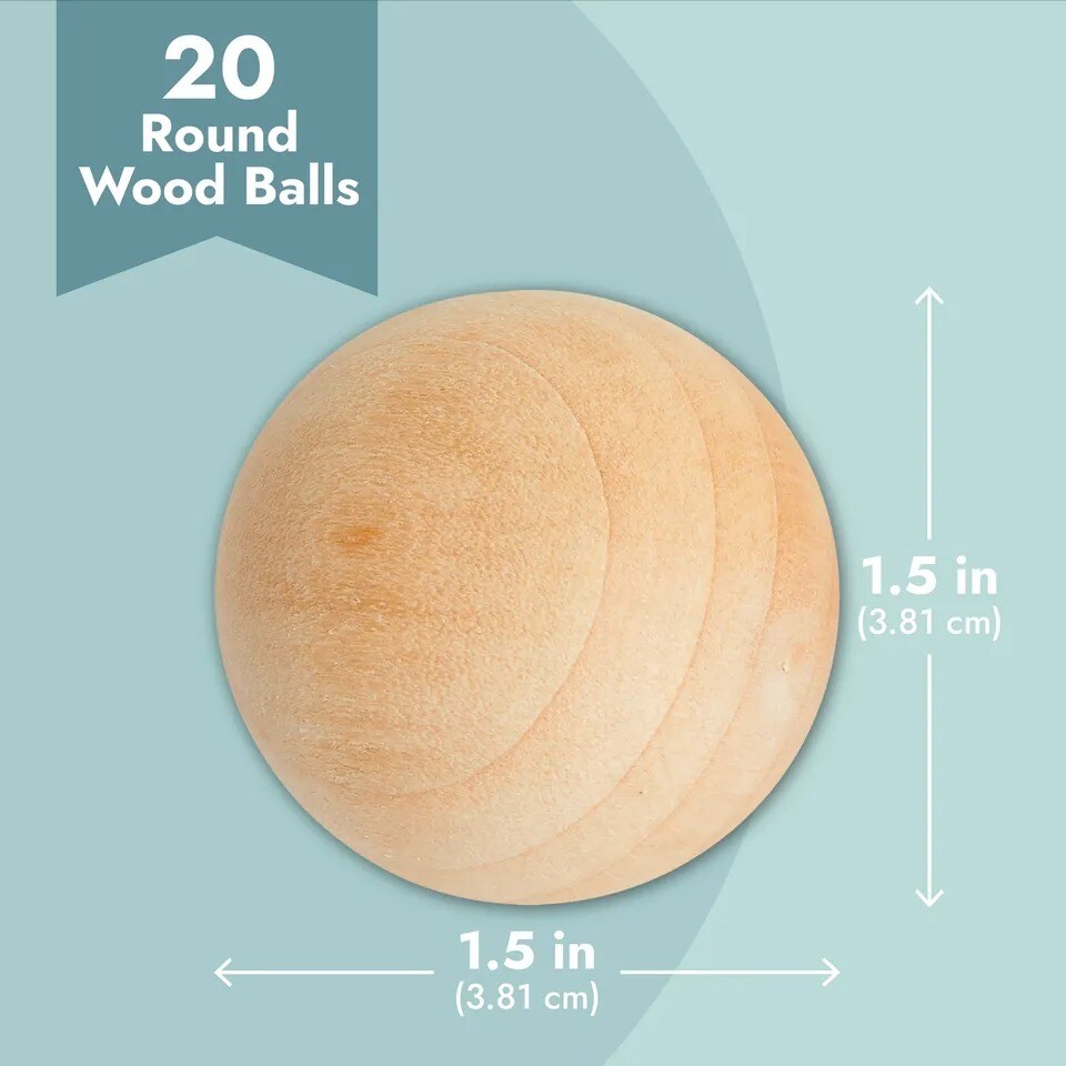 1.5&#x22; Wooden Balls for Crafts, Unfinished Wood Spheres for DIY Projects, 20 Pack