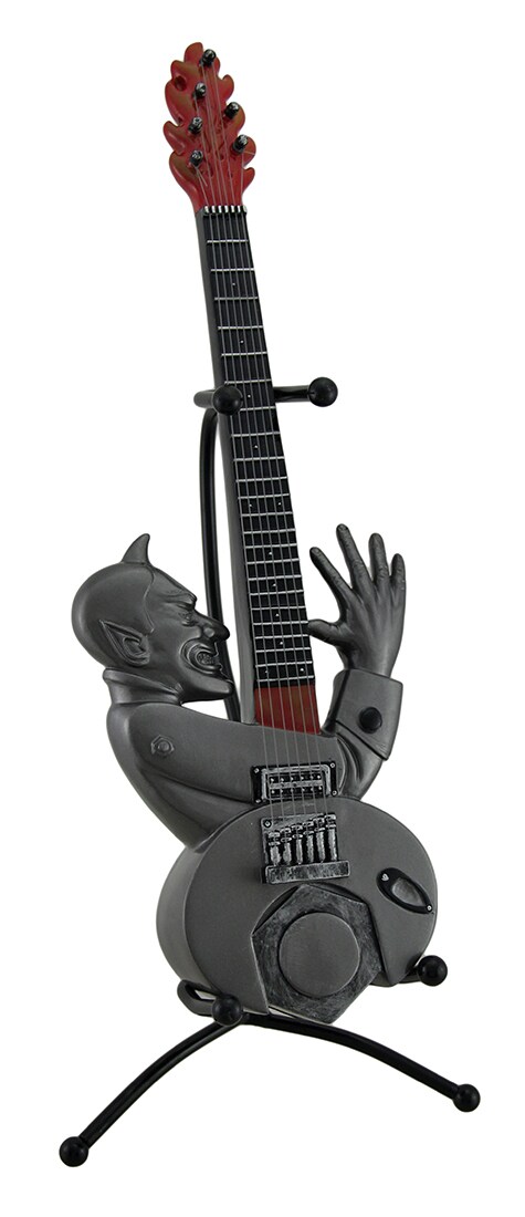 Evil Entertainer Pewter Grey Fiery Demon Guitar Coin Bank