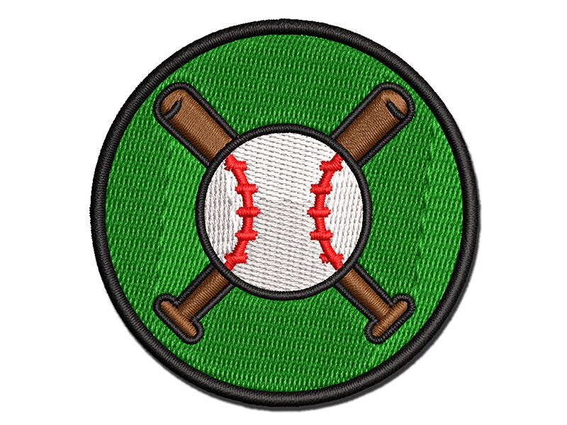 Baseball Crossed Bats Multi-Color Embroidered Iron-On or Hook & Loop Patch Applique