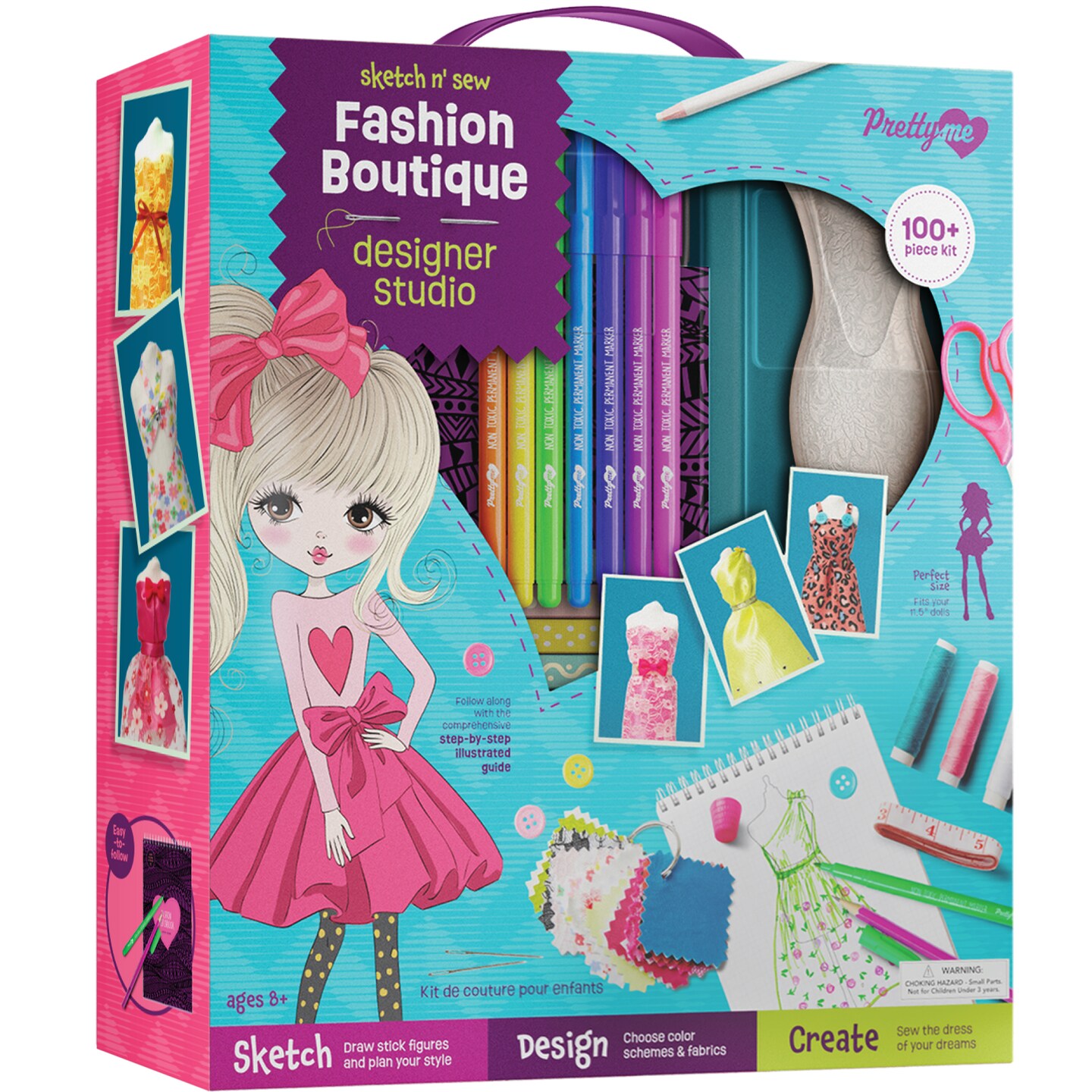 Pretty Me Fashion Design Studio - Sewing Kit for Kids - Designer Dress Girls Arts Crafts Kits Ages 6, 7, 8, 9, 10, 11, 12 Age - Sketch, Sew, Style - Kid Art Projects Gift - Girl Craft Activities Gifts