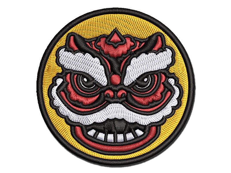 Chinese New Year Lion Dancer Head Multi-Color Embroidered Iron-On or Hook &#x26; Loop Patch Applique