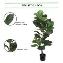 47" Artificial Fiddle Leaf Plants - Set of 2, 35 Silk Leaves, Black Pots - Perfect for Home, Office Decor - Lush Year-Round Greenery, Floral Home by Artificial Flowers