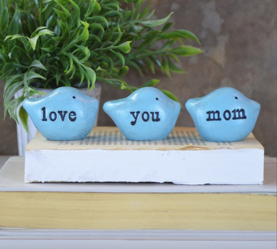 Gifts for mom Birthday Mother's Day gift for all moms 3 vintage blue love you mom birds Ready to ship 307109155490299904
