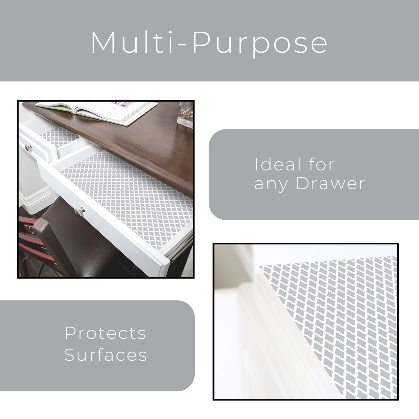 Smart Design Adhesive Shelf Liner - 18 Inch x 120 Feet Total (Set of 6 Rolls) - Metro Gray Lattice