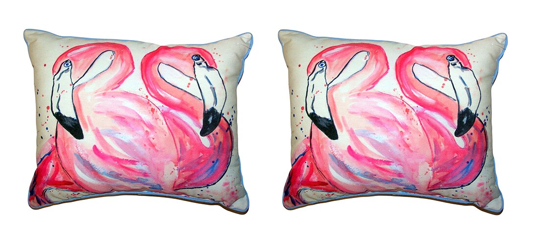 Pair Of Betsy Drake Betsy's Flamingos Small Outdoor/Indoor Pillows 11 X 14