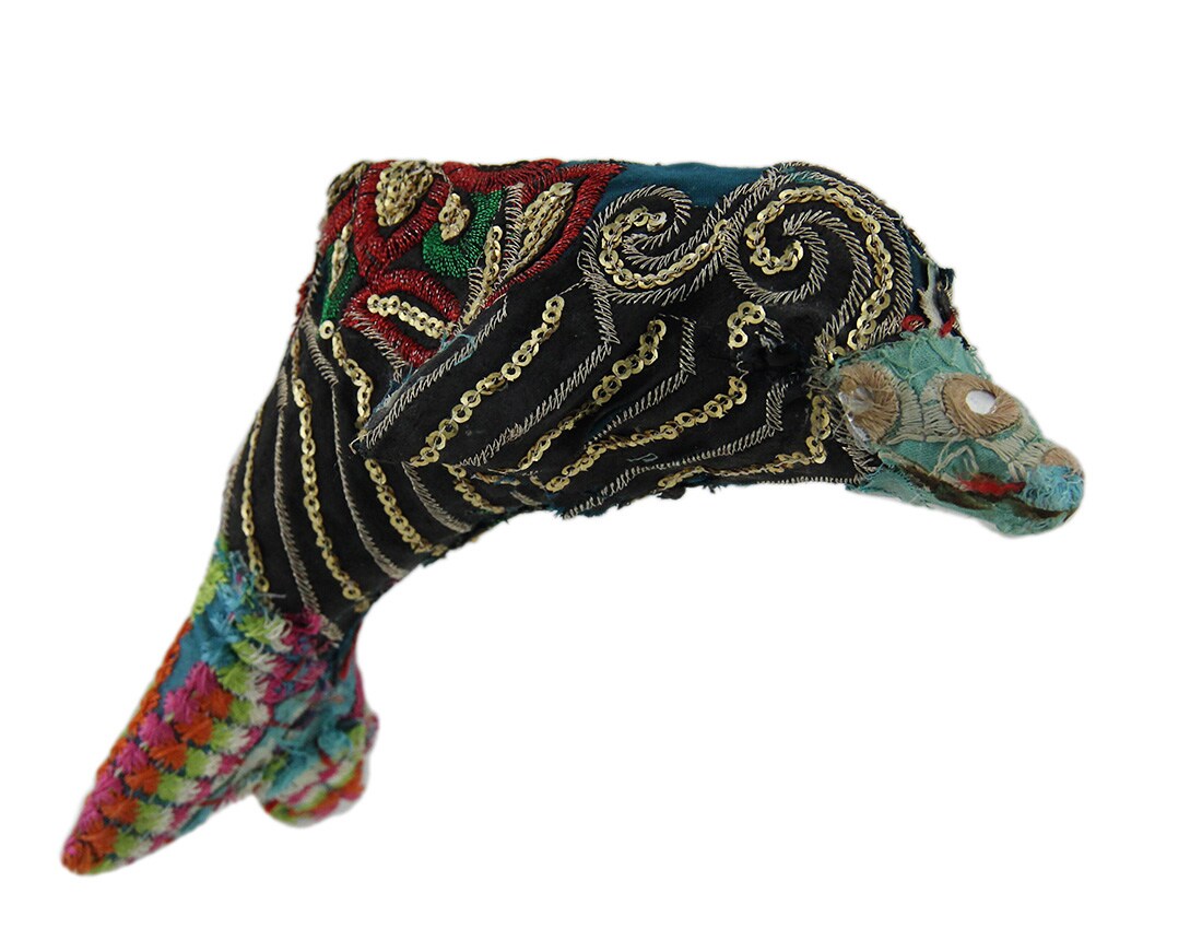 Colorful Vintage Indian Sari Fabric Wrapped Dolphin Sculpture