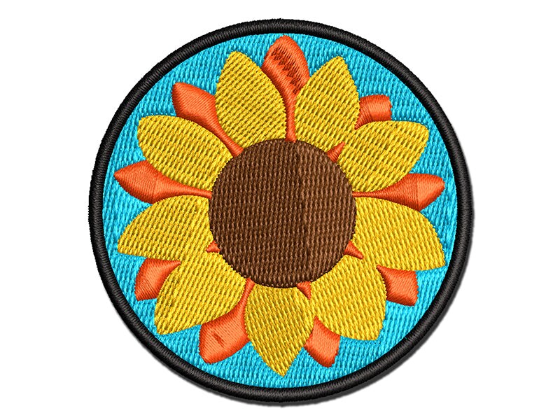 Cute Sunflower Doodle Multi-Color Embroidered Iron-On or Hook &#x26; Loop Patch Applique