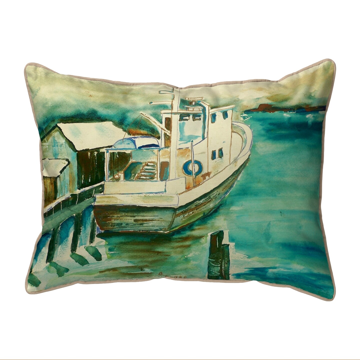 Betsy Drake Oyster Boat Small Indoor/Outdoor Pillow 11x14
