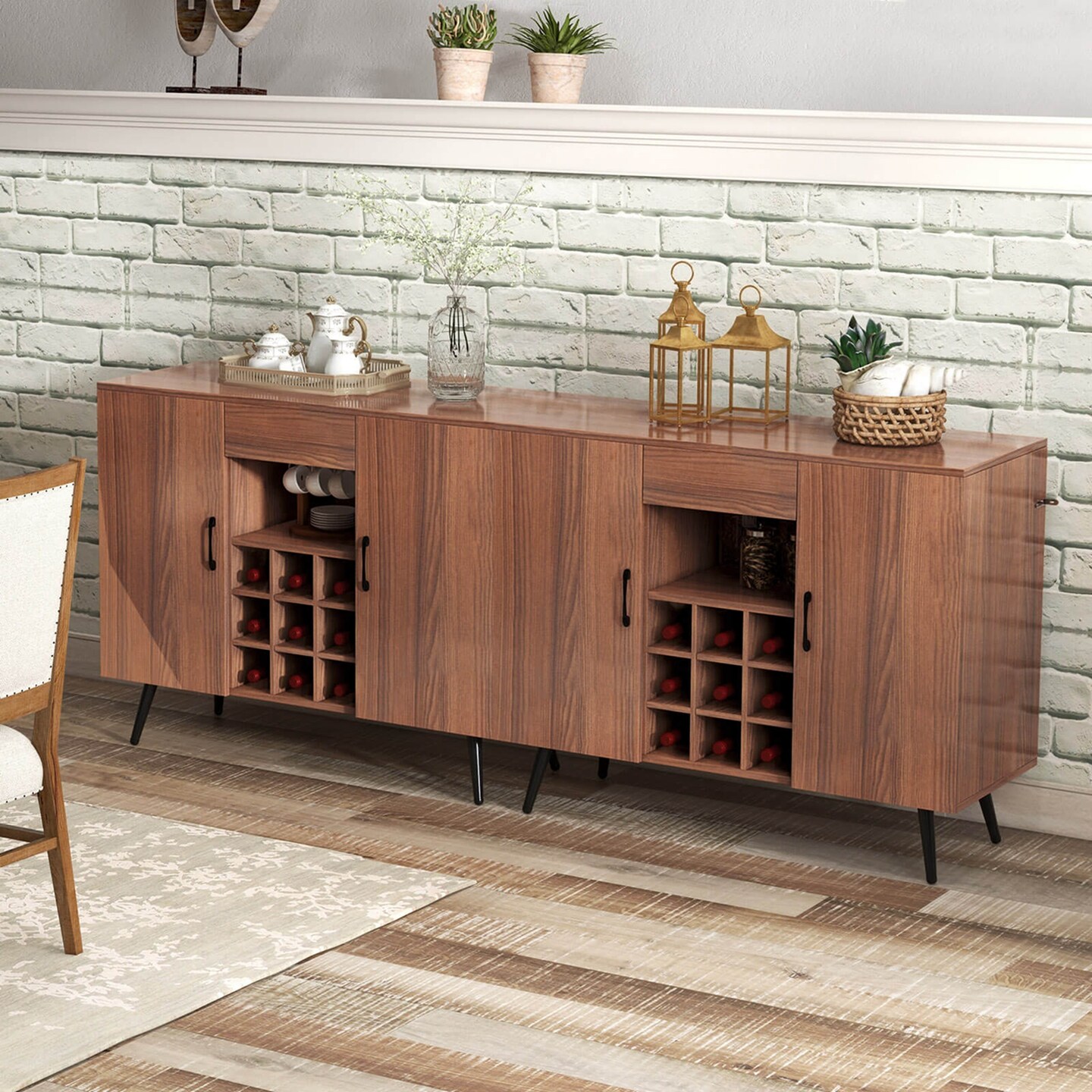 Costway Buffet Sideboard Cabinet Wine Bar Cabinet with Drawer &#x26; Adjustable Shelves