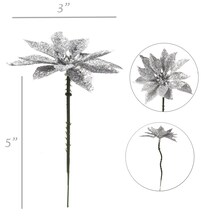 5&#x22; Silver Glitter Poinsettia Picks - 24-Pack of Festive Holiday Accents, Perfect Christmas Picks for Trees, Wreaths &#x26; Garlands, Home &#x26; Office Decor - Floral Home by Artificial Flowers