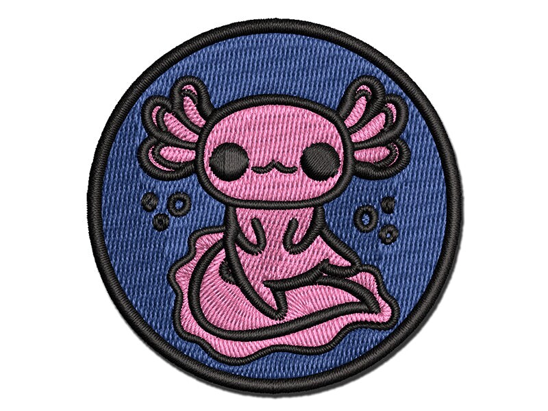 Delightful Kawaii Chibi Axolotl Multi-Color Embroidered Iron-On or Hook &#x26; Loop Patch Applique