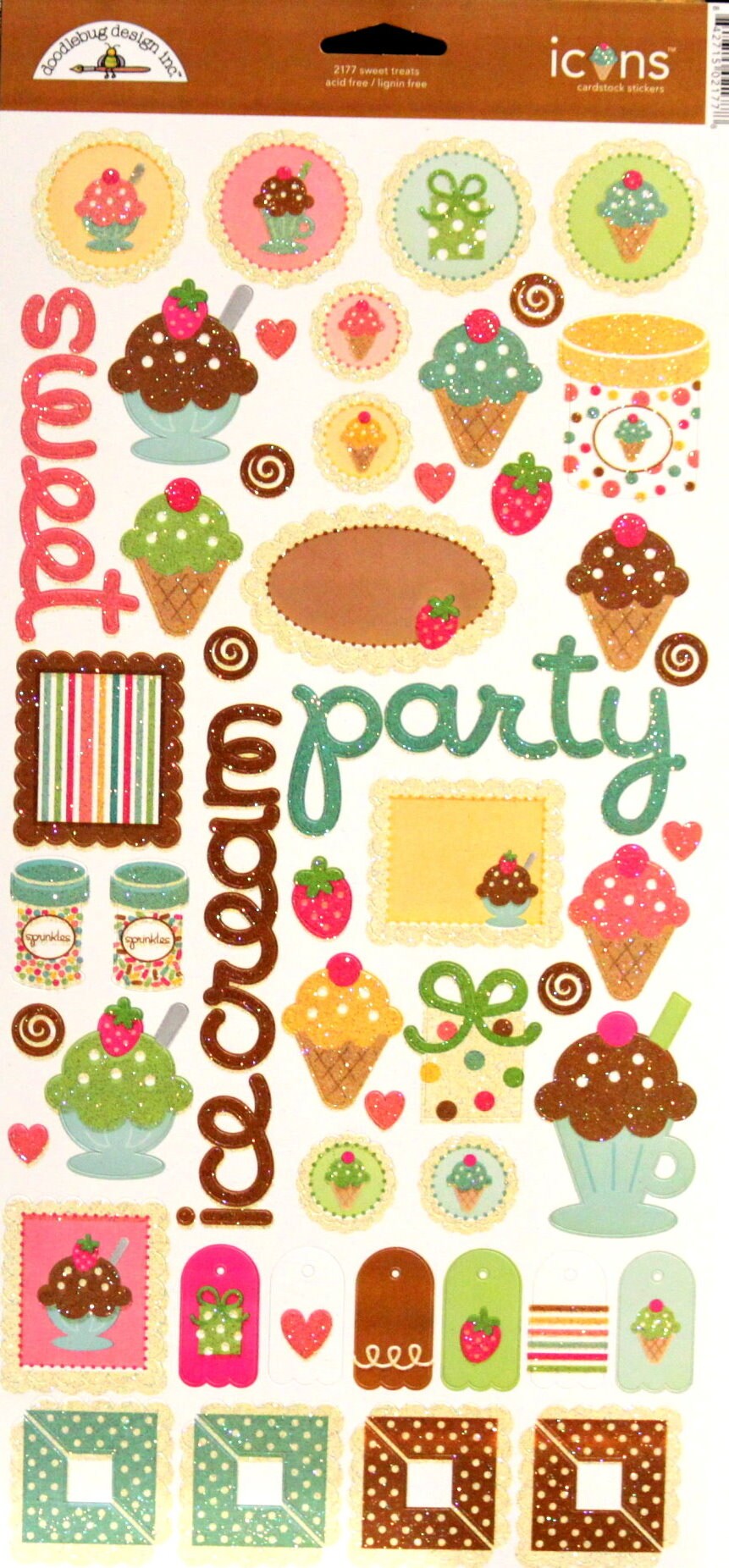 Doodlebug Designs Sweet Treats Glitter Icons Cardstock Stickers