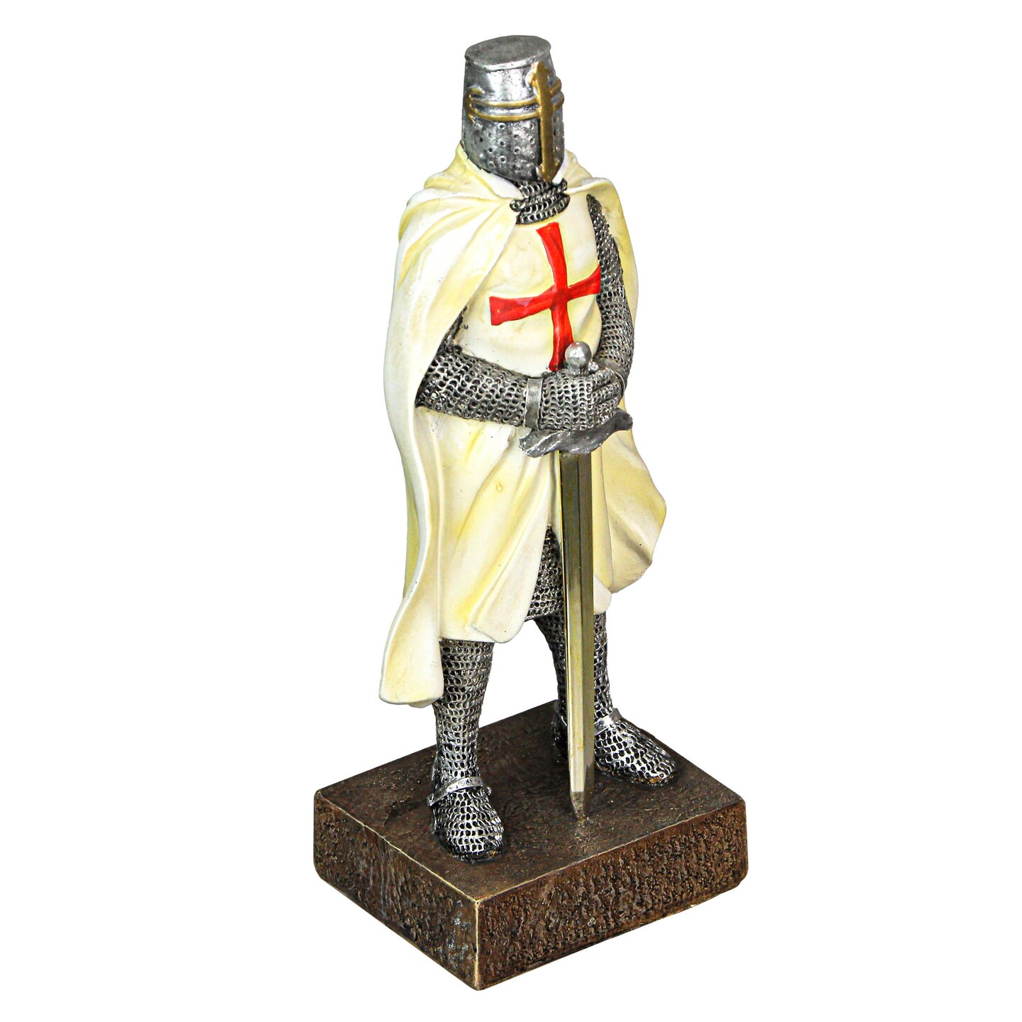 Medieval Templar Knight in Battle Holding Sword Armor Statue