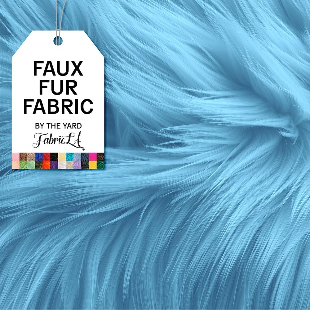 FabricLA | Shaggy Faux Fur | Fabric by The Yard | 18&#x22; X 60&#x22; Inch Wide | Craft Furry Fabric | Sewing, Apparel, Rugs, Pillows &#x26; More | Faux Fluffy Fabric | Baby Blue, Half Yard