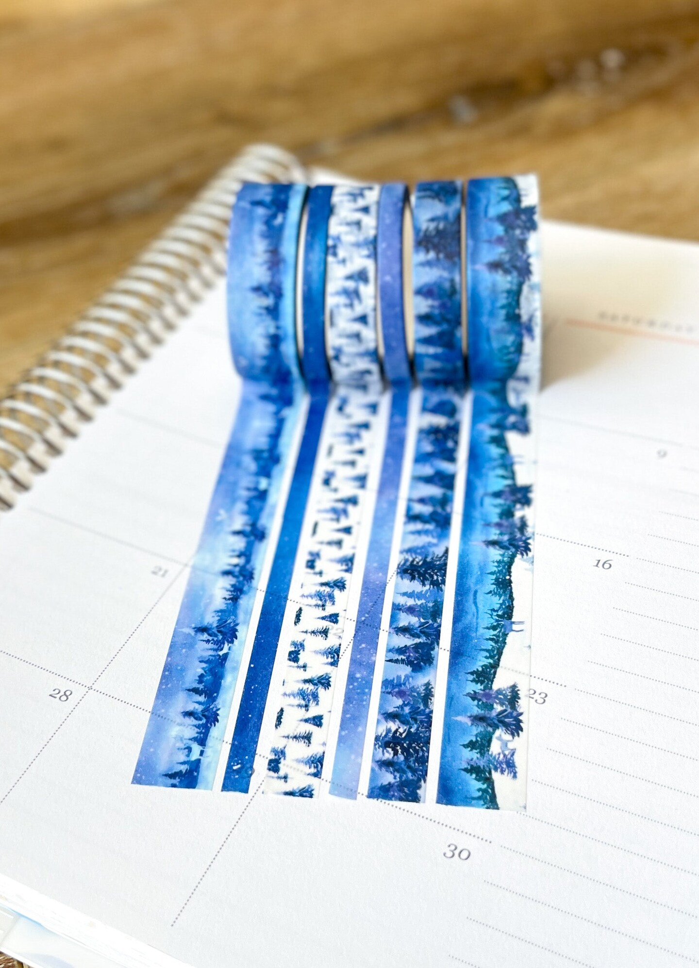 Snow &#x26; Forest Animals Navy Blue Trees Washi Tape Set (#W075)