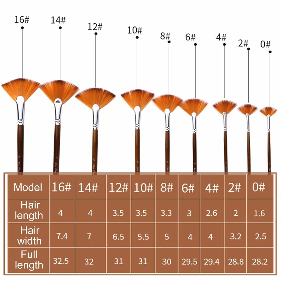9pcs Fan Artist Paint Brush for Oil Watercolor Acrylic Craft Model Art Painting