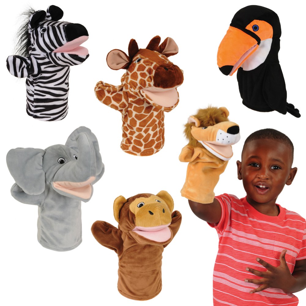 Kaplan Early Learning Company Safari Animal Puppets - Set of 6