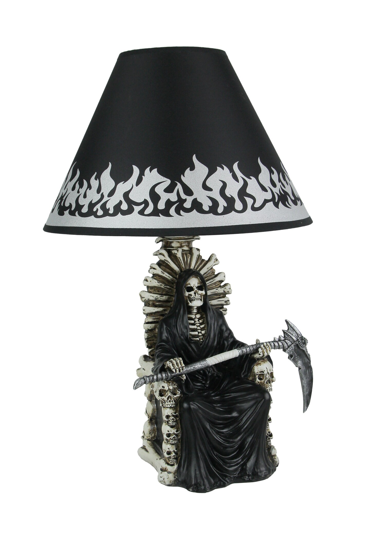 Shadow of Judgement Grim Reaper on Throne Table Lamp and Fabric Flame Shade