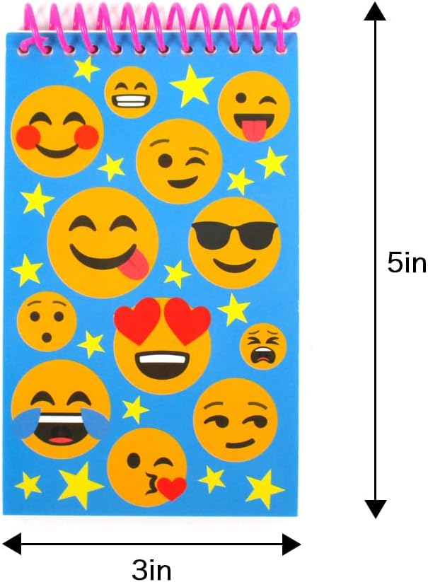 TINYMILLS Emoji Birthday Party Favor Set (12 multi-point pencils, 12 stampers, 12 sticker sheets, 12 small spiral notepads) Emoji Pencils Emoji Stampers Emoji Notepads Emoji Stickers
