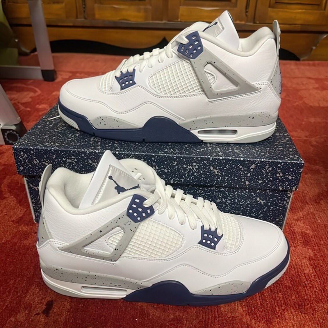 Air Jordan 4 White Midnight Navy-Light Smoke Grey-Fire Red Unisex ...