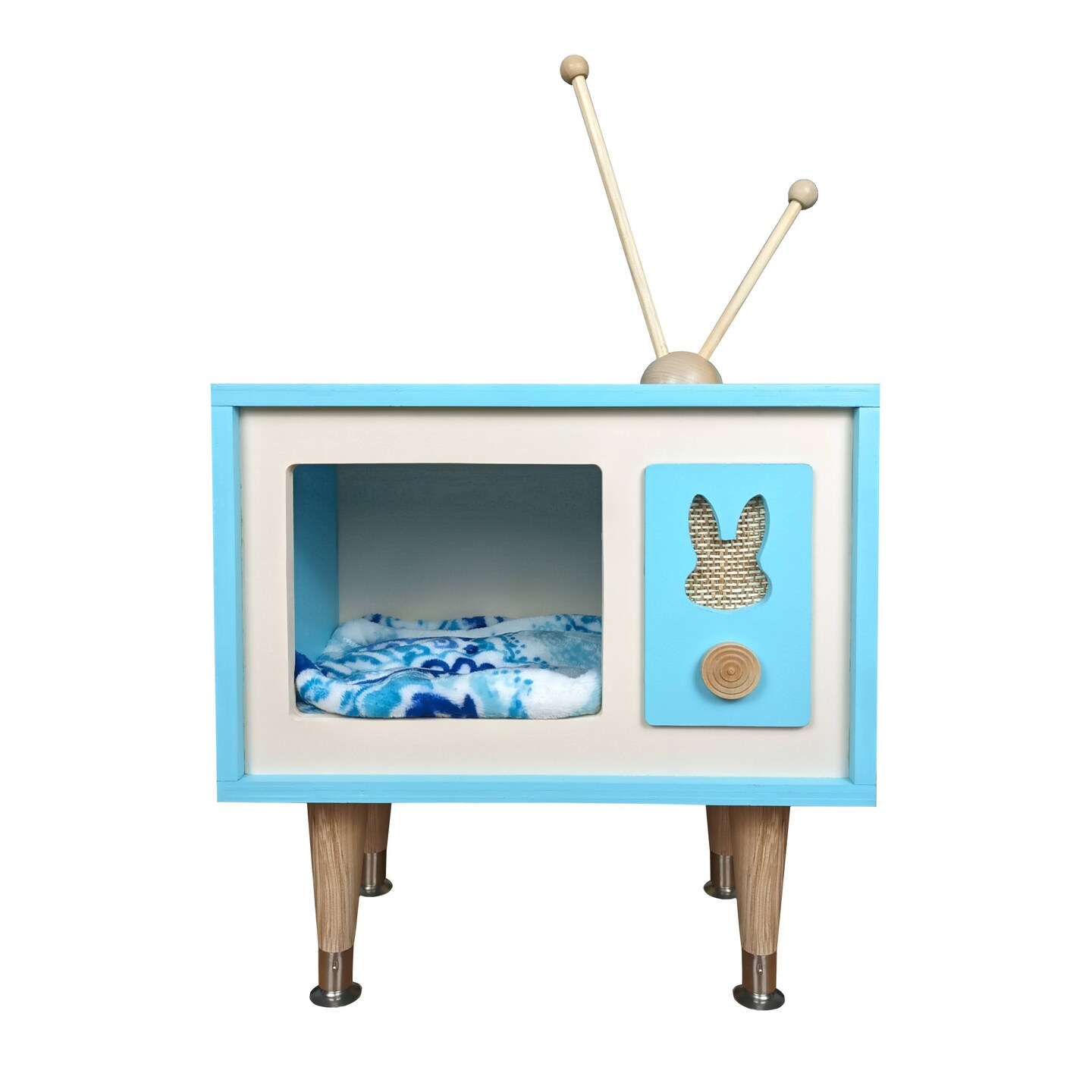 product name is Retro TV MCM Bunny Condo Pet Bed