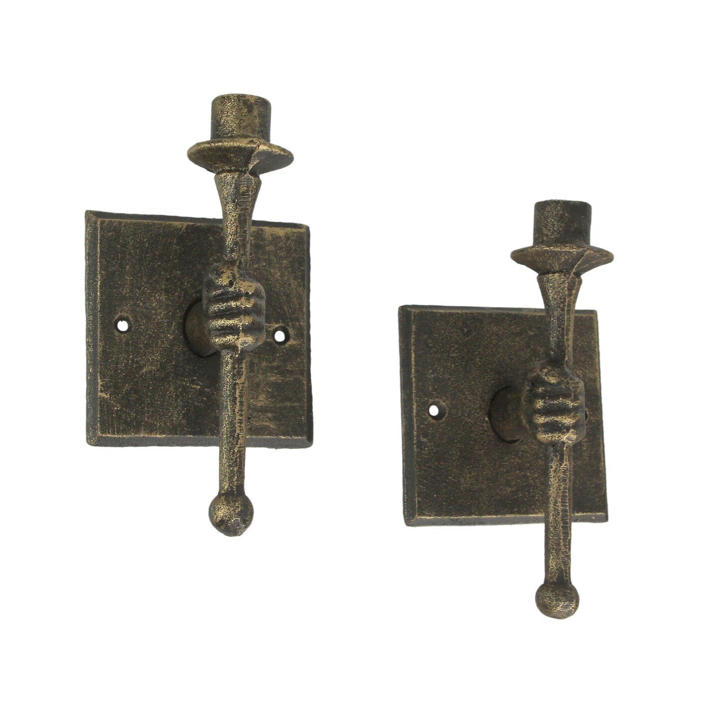 Set of 2 Cast Iron Antique Bronze Finish Torchbearer Wall Sconce Candle Holders