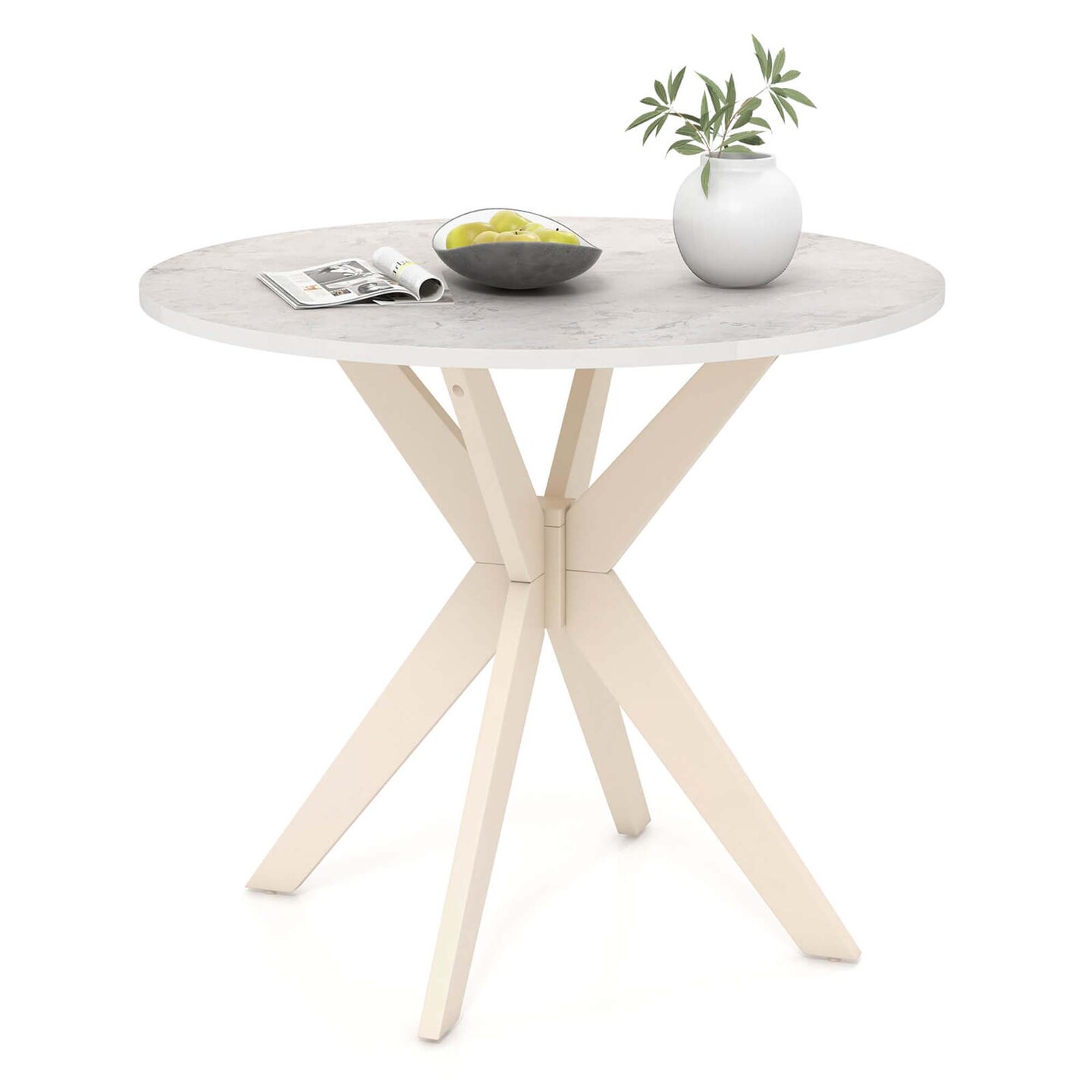 Costway Round Dining Table 36&#x22; Faux Marble Tabletop Rubber Wood Legs Kitchen White/Black