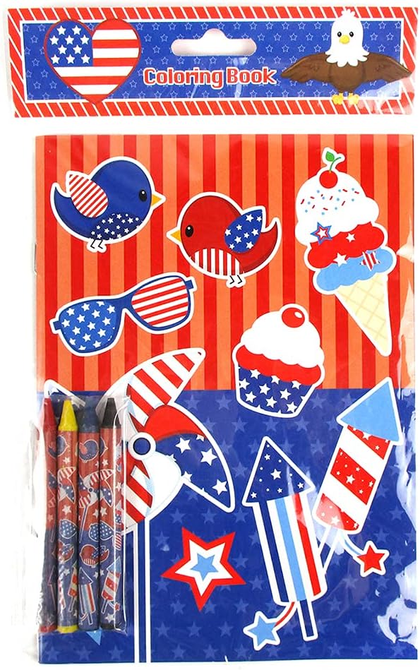 TINYMILLS Patriotic I Love USA Coloring Books Set with Crayons-Patriotic Party Favors with 12 Coloring Books and 48 Crayons,